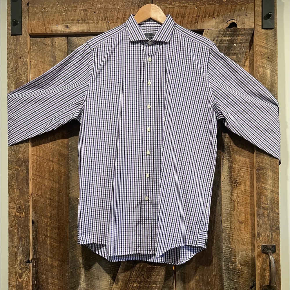 Blue/Purple Button Down Shirt with Checkered Pattern